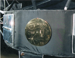 Voyager's Pioneer 10 with its golden phonograph record on the outside of the craft
